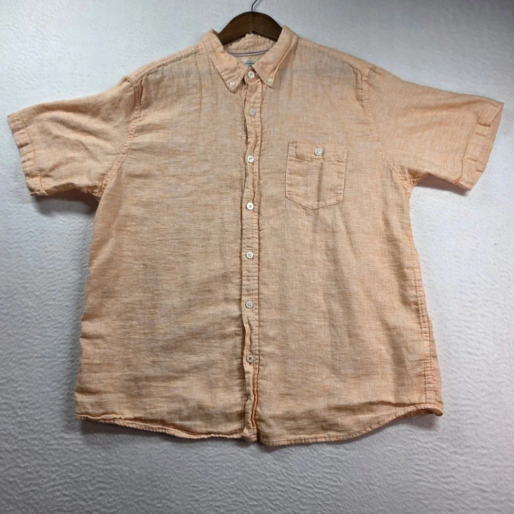 Weatherproof Vintage Shirt Mens XXL Orange Linen Blend‎ Short Sleeve Stripe